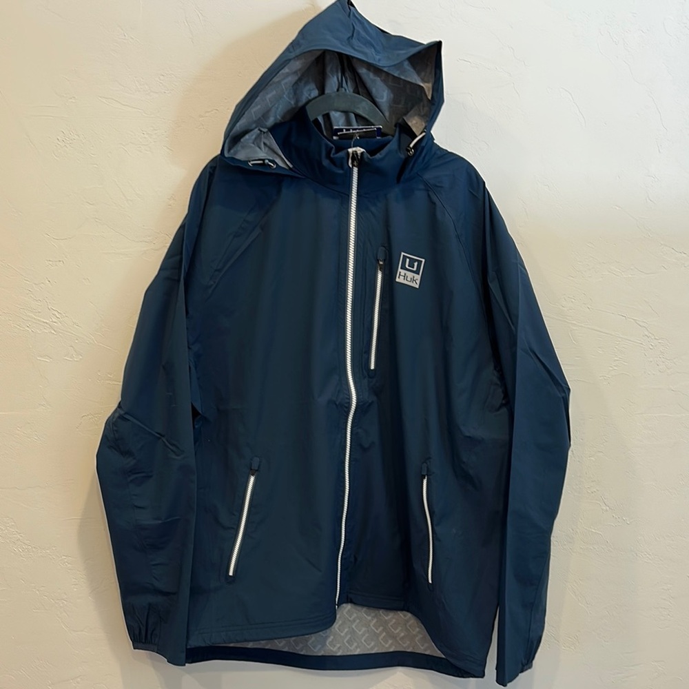 Huk Blue Hooded Raincoat with Sporty Design